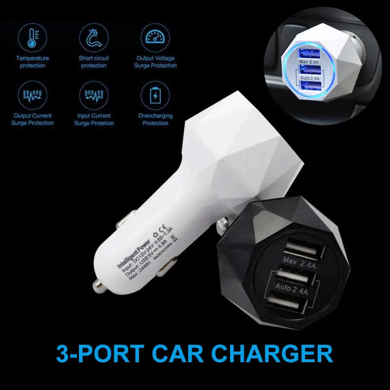 Автомобильное зарядное устройство с 3 USB портами 5 В 4 8 А|Адаптер питания| |