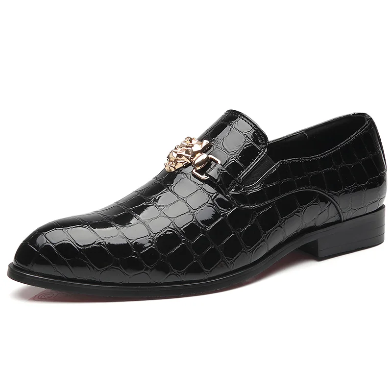 Мужские модельные туфли больших размеров; элегантные свадебные туфли с острым носком и крокодиловым узором для взрослых; офисная Классическая нарядные туфли для мужчин;#802 - Цвет: black