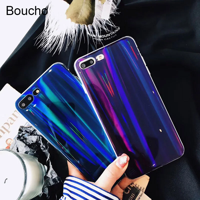 Boucho Blu-Ray синие фиолетовые чехлы для телефонов iphone X XS MAX XR крутой лазерный мягкий
