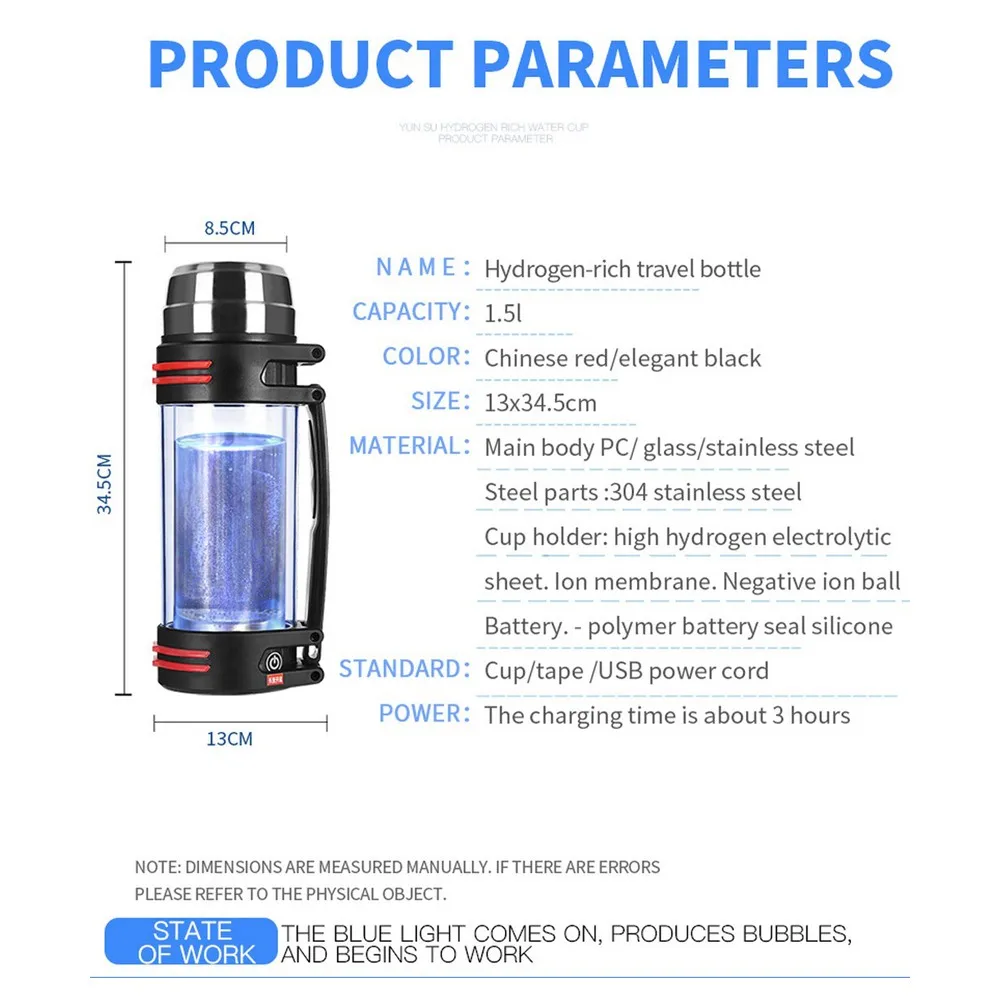 Hydrogen Rich Generator Water Ionizer Bottle Negative ion Machine Electrolysis Weak Alkaline High Boron Glass Cup Health Bottle