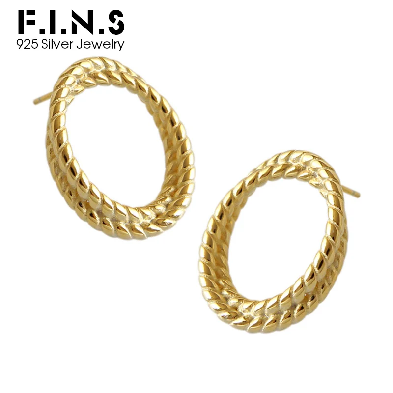F.I.N.S 925 серебряные серьги для женщин твист шпильки геометрической формы серьги 925 серебро серьги золотого цвета ювелирные изделия в стиле минимализма