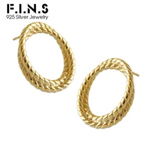 F.I.N.S 925 серебряные серьги для женщин твист шпильки геометрической формы серьги 925 серебро серьги золотого цвета ювелирные изделия в стиле минимализма