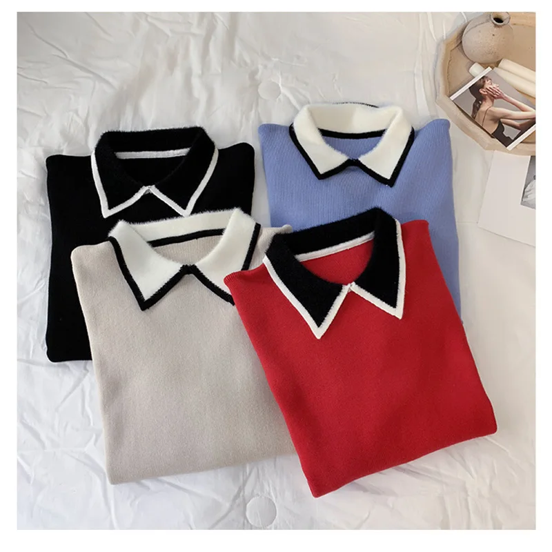 Nagodo Sweet Sweater Pullover 2019 New korean kawaii polo collar Women knitted Tops streetwear Ladies pullovers Loose Jumper