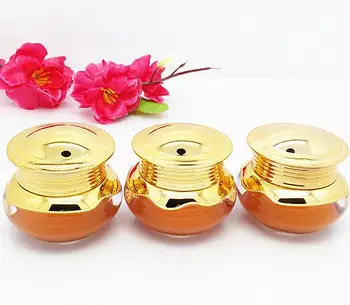 

free shipping 10g 10pcs / lot High-end acrylic cosmetics orange/green packing bottle with golden cover, Cream box / bottle