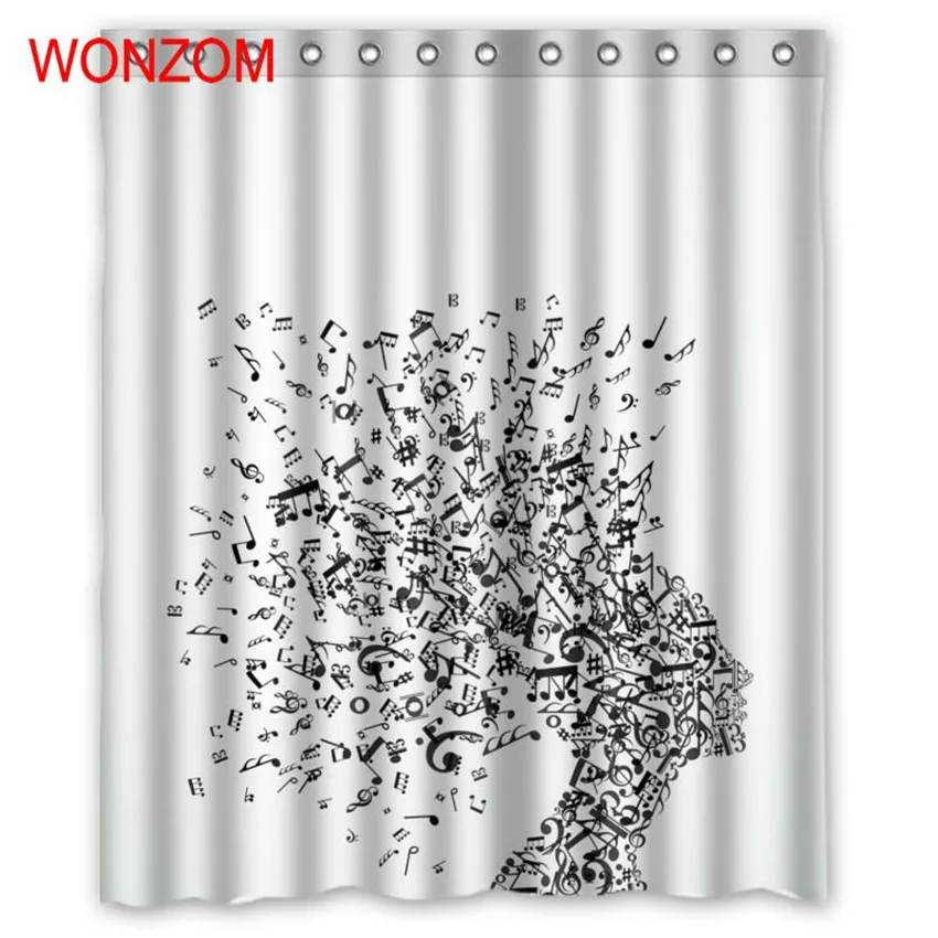 

WONZOM 3D Polyester Fabric Notes Shower Curtains with 12 Hooks For Bathroom Decor Modern Women Bath Waterproof Curtain