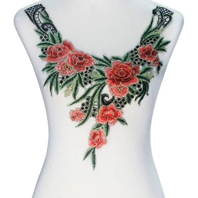 1piece 3D Ornge Green Flower Embroidery Applique Patches Sew on Cord Guipure Motif Embellishment Sewing Accessory T2335 | Дом и сад