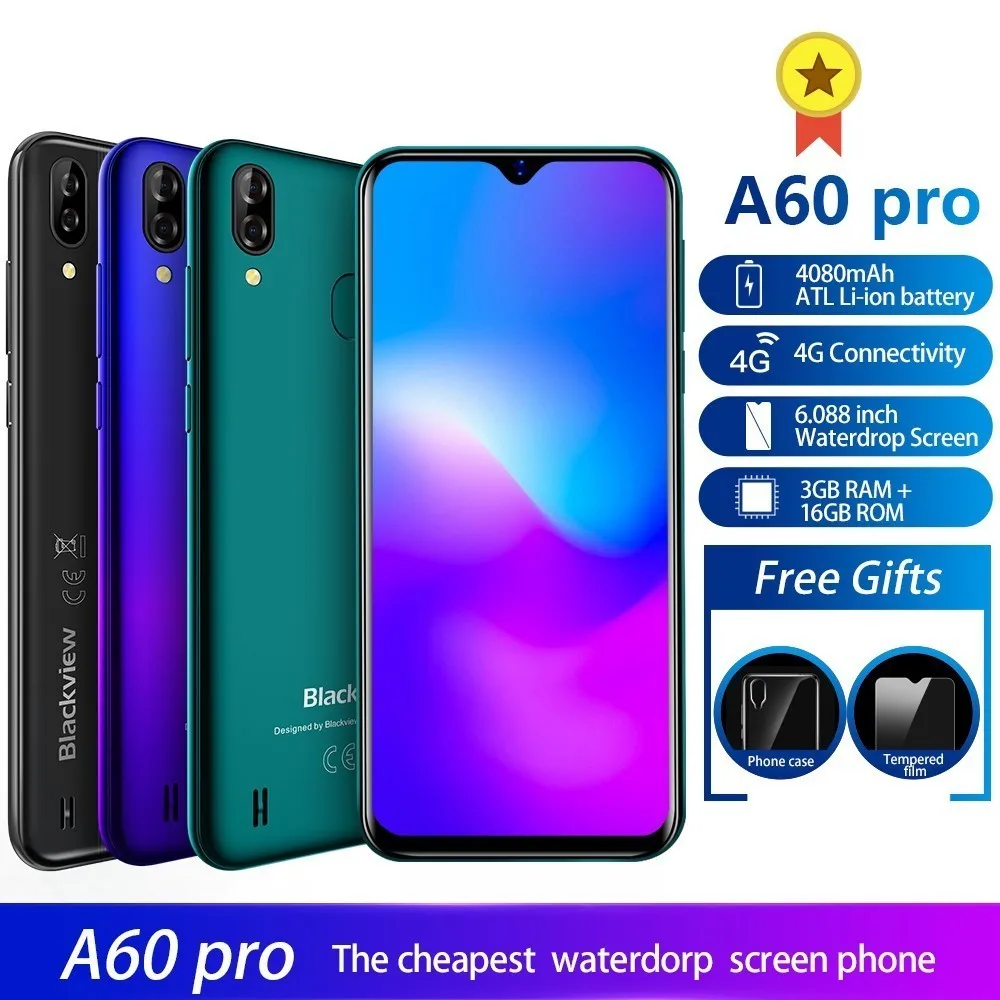 Blackview A60 Pro Android 9 0 pie мобильный телефон MTK6761 четырехъядерный 4080 мАч телефоны 3 ГБ + 16