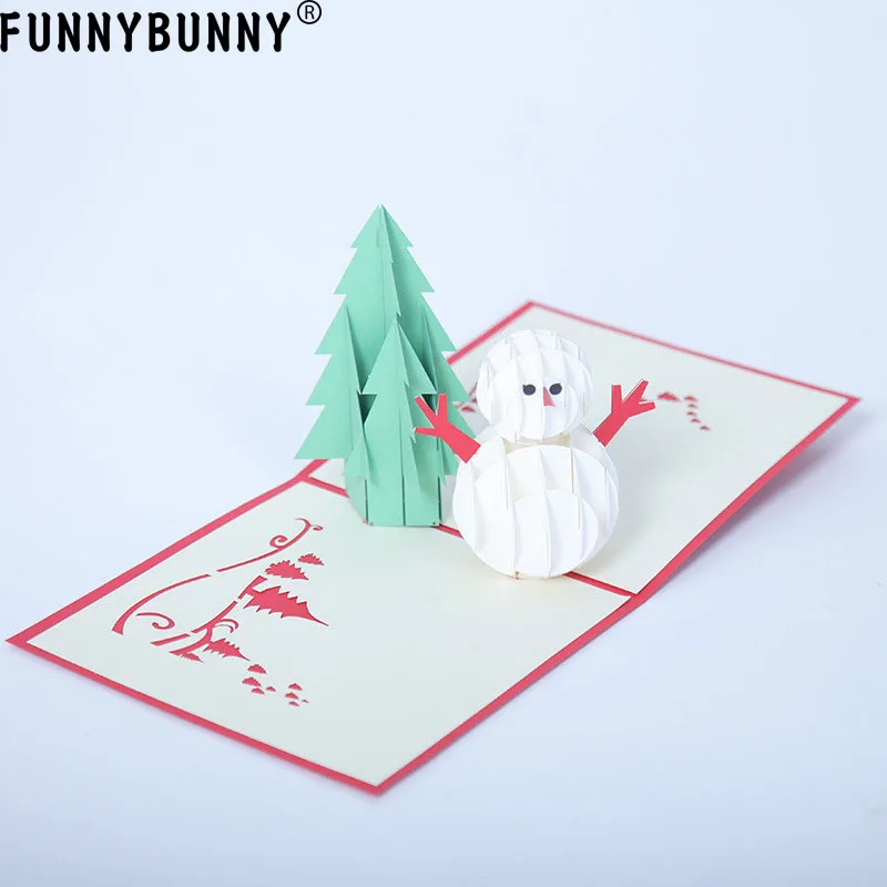 

FUNNYBUNNY Handmade Hollow 3D Pop Up Snowman Tree Greeting Card Xmas Souvenir Cards Gift