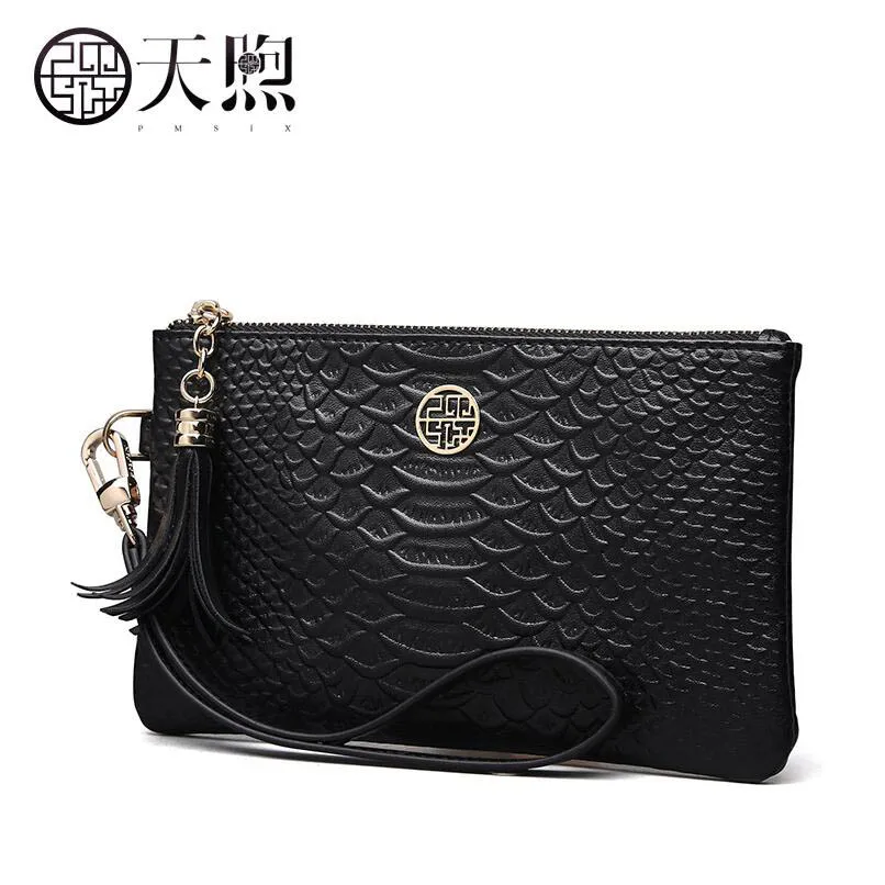 

Pmsix 2019 new long temperament ladies clutch Large-capacity snake-print thin clutch bag female