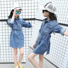 Новинка года, Весенняя длинная джинсовая куртка для девочек, Chao Fan, Нижняя блузка для детей среднего и большого возраста, один заменитель волос