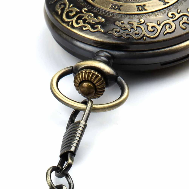 Retro Pocket Watch for Unisex Men Women Bronze Elegant Engraved Case Steampunk Skeleton Mechanical Movement With Chain Gift Box 10