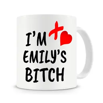 

I'm Emily's Bitch,With Your Name,Funny Coffee Mug,Rude Text Mug,Customised Mug Cup with Stirring Spoon