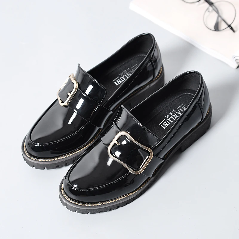 

AARDIMI British Style Oxford Shoes For Women Tenis Feminino Patent Leather Platform Ladies Shoes Slip On Shoes For Women