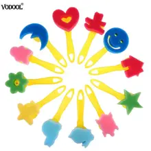 12 шт./компл. губка для краски кисть смешанный принт цветные Детские художественные граффити рисунок игрушка пластиковая ручка кисти школьный инструмент поставка