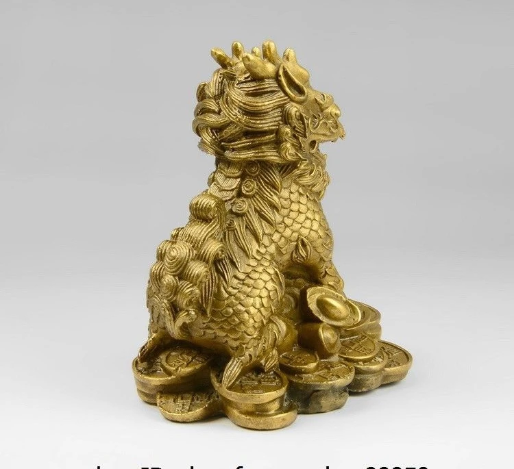 Чистая медь Китай Fengshui Yuanbao богатство Кирин Единорог kylin Chi Lin Статуя Пара|Статуи и