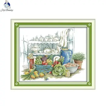 

Joy Sunday Kitchen Counted DIY Hand Cross Stitch 11CT 14CT DMC Printed Cloth for Embroidery Home Decor Needlework