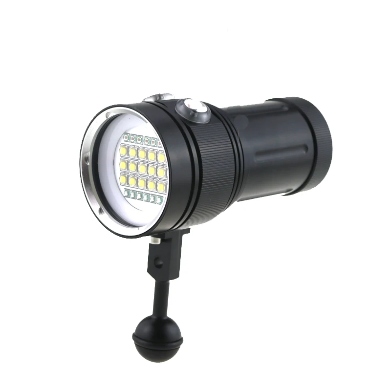 25000LM Underwater Video Diving Flashligt 15x Cree L2 White Light +6x Blue / UV +6x Red Light 18650 Battery Scuba Dive Torch