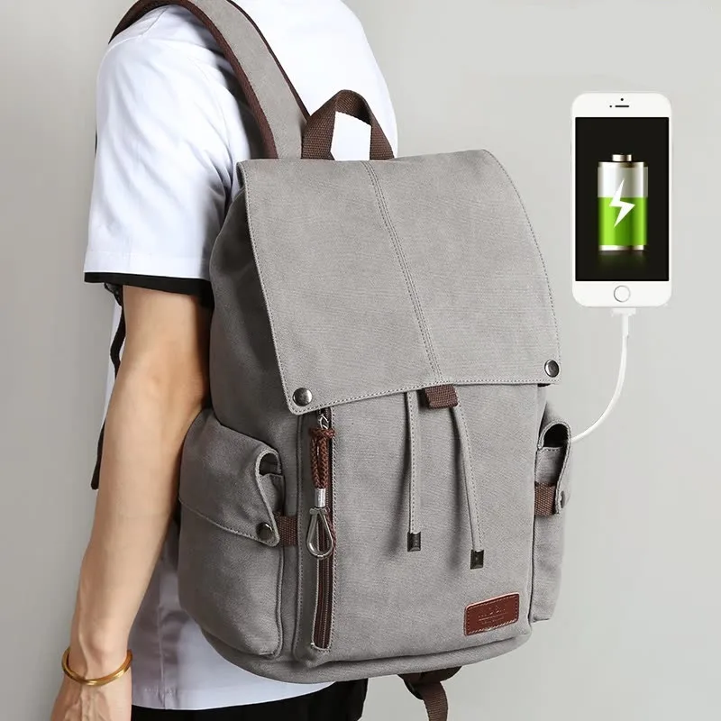 

Mens Canvas Backpack Multifunction USB Charging15inch Laptop Bags For Teenager Male Large Capacity Vintage Travel Bag