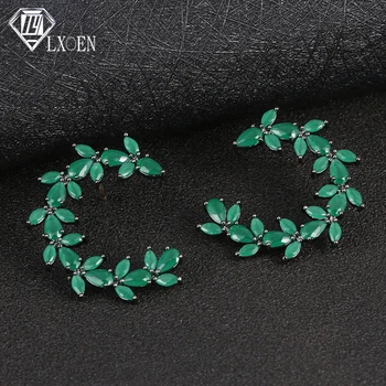 

LXOEN Bohimian Cubic Zirconia Big Stud Earrings For Women Multi-layer Gold Silver color Leaf Earring Pulseras Mujer Wedding Gift