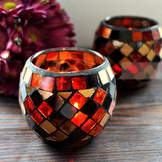 Mosaic Handicraft Glass Candle Holder Color Tea Light Candlestick