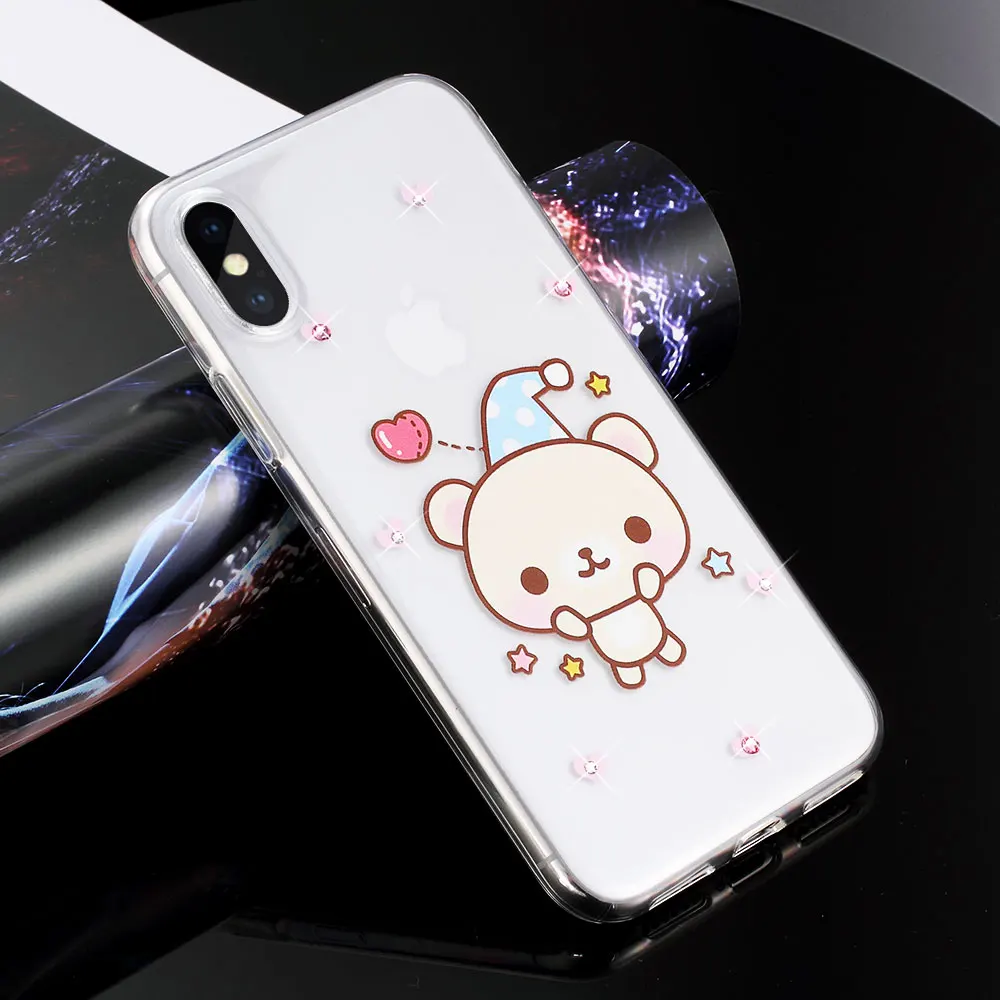 KINGXBAR для iPhone X чехол мультфильм милый Единорог кристаллами от Swarovski мягкий горный