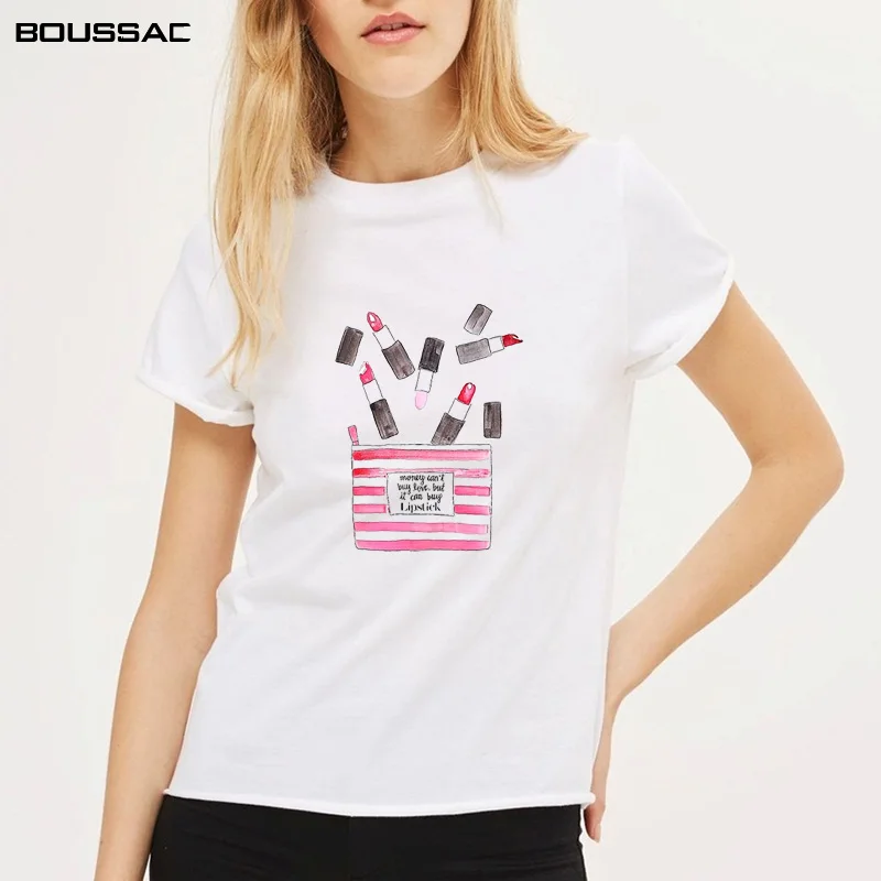 

Fashion Harajuku Women Clothes Short Sleeve TShirt Kawaii Lipstick illustration Girl Cotton Top Tees Casual O Neck Female TShirt