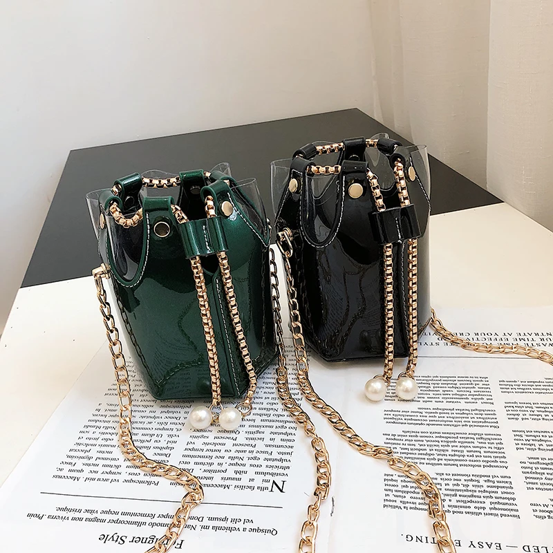 

Shoulder Chain Bags For Women 2019 Summer Round Bucket Bag Small For Women's Crossbody Messenger Bag Leather PVC Fashion Black