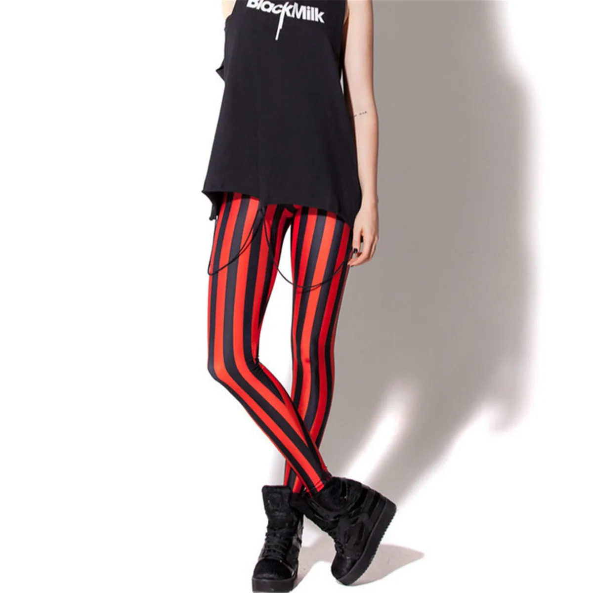 Buy Vertical Stripe Legging 3d Printed Women Black Red