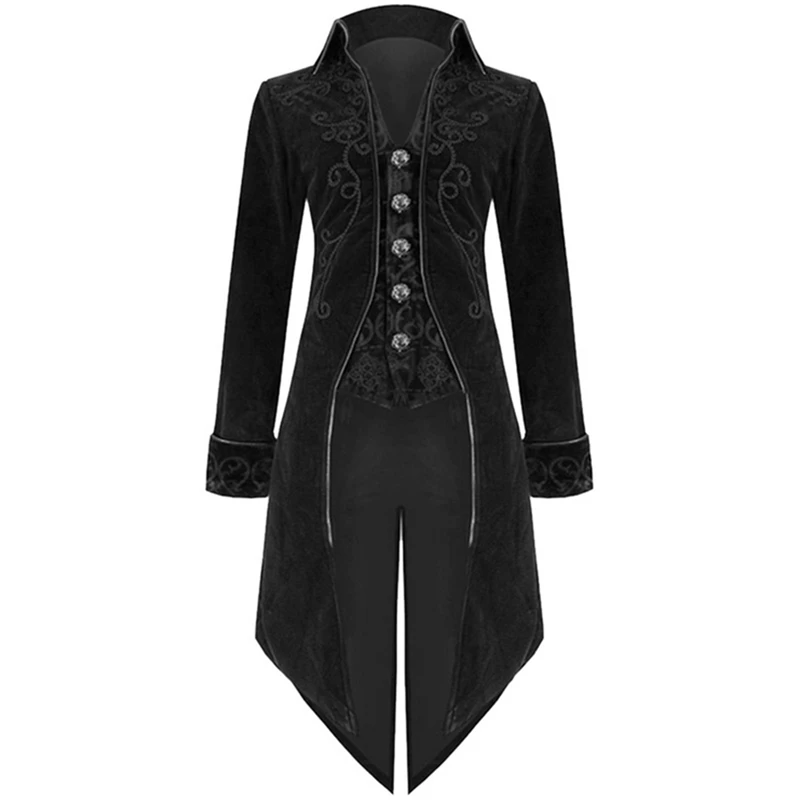 WENYUJH Fashion Men Coat Vintage Swallowtail Stage Long Jacket Gothic Steampunk Lapel Uniform Outwear Button Dovetail Outwear