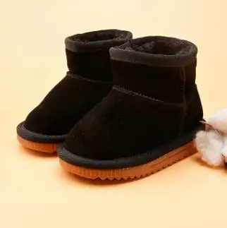 Зимние сапоги для девочек Утепленные зимние сапоги для малышей хлопковые сапоги для мальчиков натуральная детская кожаная обувь зимняя обувь - Цвет: Черный