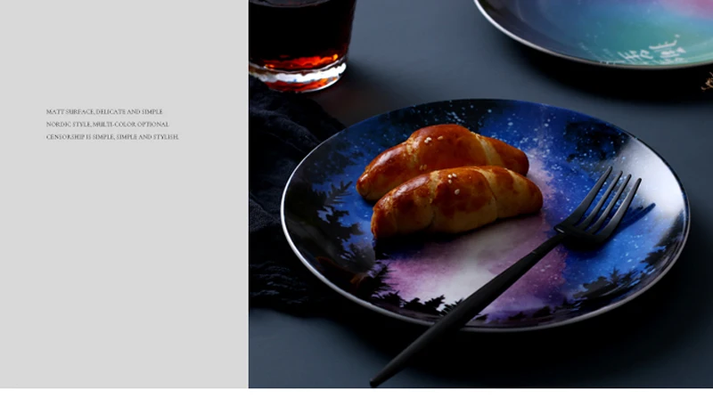 2 шт. Звездная Вселенная пейзаж Набор тарелок высокое качество керамические блюда и тарелки наборы десерт стейк тарелка в форме хлеба кухня decorati