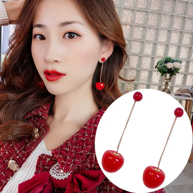 Модные красные вишневые простые серьги для женщин, серьги с кисточками, милая Длинная подвеска, подарок для девочек, корейские ювелирные изделия