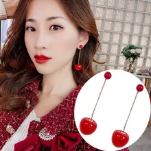 Модные красные вишневые простые серьги для женщин, серьги с кисточками, милая Длинная подвеска, подарок для девочек, корейские ювелирные изделия