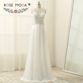 

Rose Moda Crystal Chiffon Boho Wedding Dress Keyhole Backless Beach Wedding Dresses Real Photos