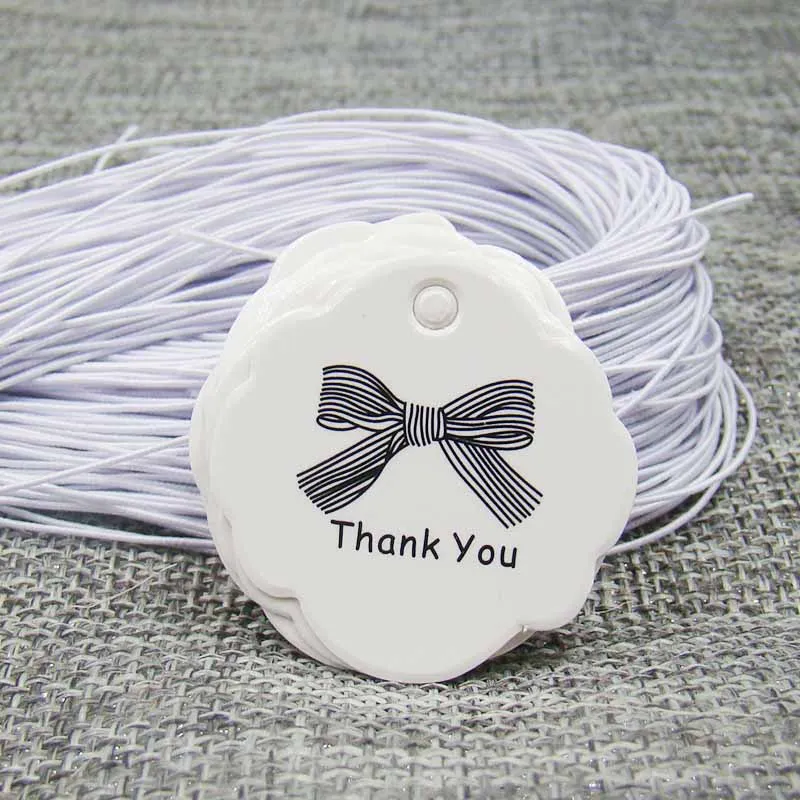 US $1.99 50% OFF|2018 3cm diameter white paper gift tag 100pcs +100pcs elastic string for products label tag thank you hang tag with ribbon print|Garment Tags| | - AliExpress