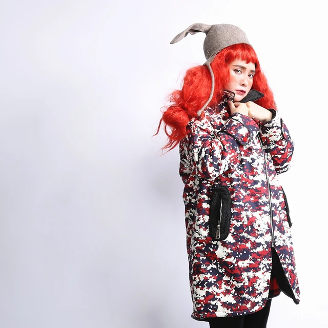 Cheap [AIGYPTOS-XIHAR]Original Design Women Personalized Camouflage Thick Berber Fleece Loose Casual Medium-Long Cotton-Padded Jacket