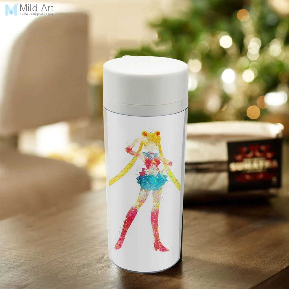 

Personalized Wide Mouth Drinkware BPA Free Plastic Insulated Japanese Anime Watercolor Sailor Moon Kids Water Bottles 300ml Gift