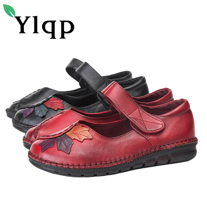 

Ylqp Spring Mother Soft Shoes Women Genuine Leather National Wind Pumps Female Vintage Floral Comfortable Shoes Zapatos Mujer