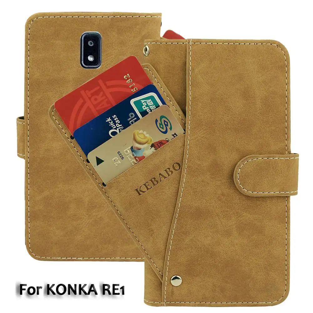 

Vintage Leather Wallet KONKA RE1 5.45" Case Flip Luxury Card Slots Cover Magnet Stand Phone Protective Bags