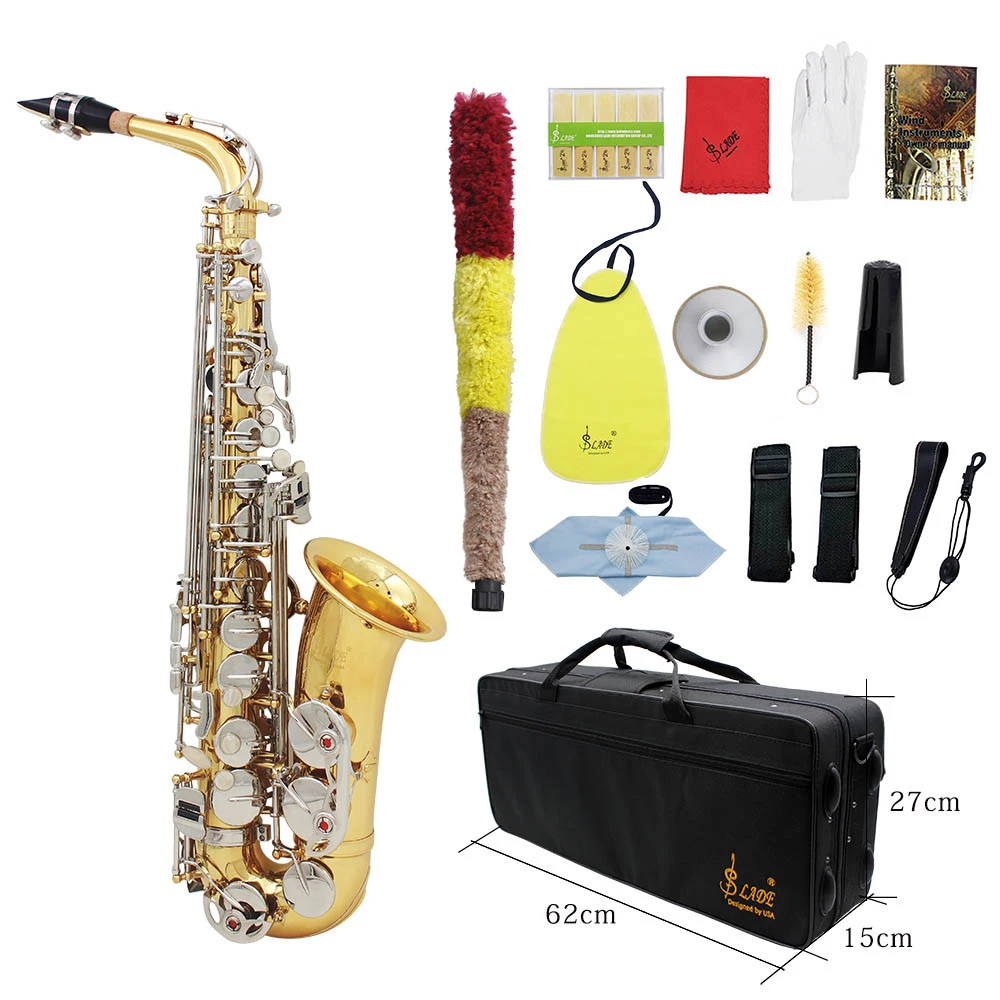 LADE Alto Saxophone Sax Glossy Brass Engraved Eb E Flat Natural White