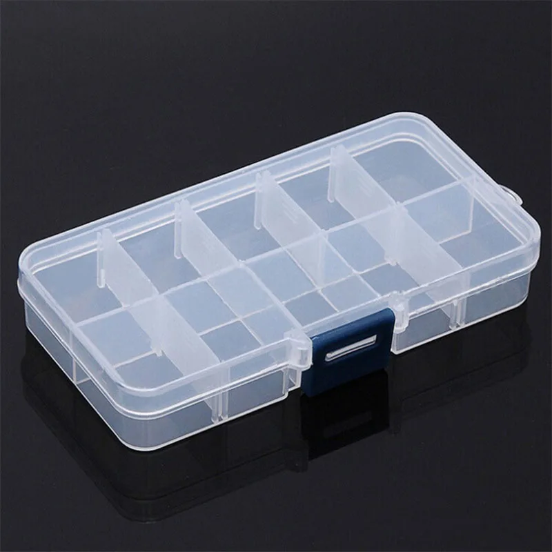 10 сеток, регулируемая прозрачная пластиковая коробка для хранения для небольших компонентов, коробка для инструментов для ювелирных изделий, органайзер для таблеток и бусин, чехол для маникюра - Цвет: transparent blue