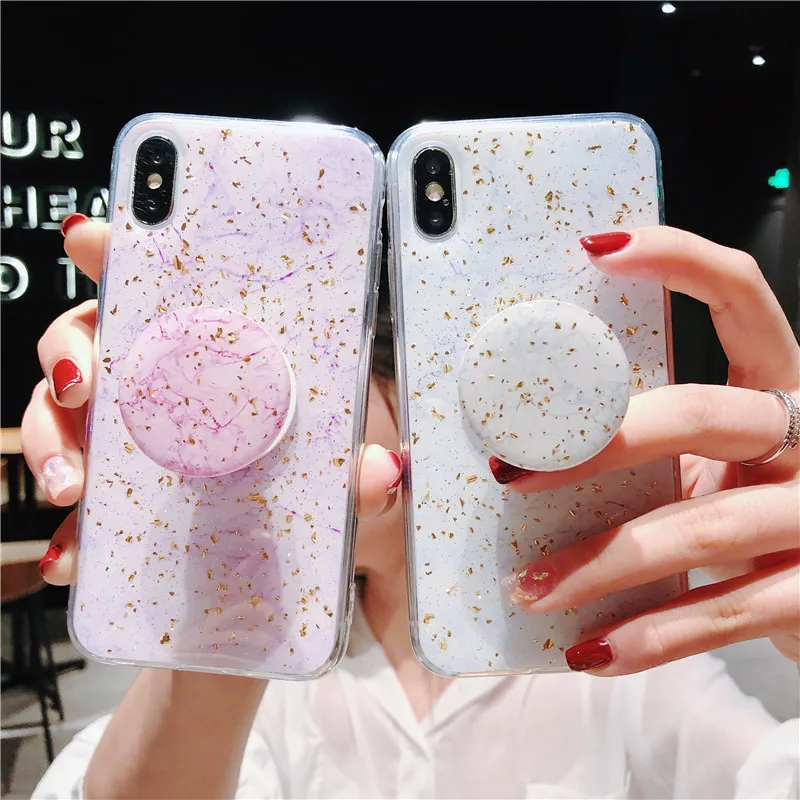 

GYKZ Luxury Gold Foil Marble Grip Stand Phone Cases For iPhone XS MAX XR X 7 8 6 6s Plus Bling Glitter Soft TPU Back Cover Coque