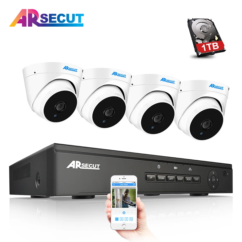

ARSECUT Newest POE Dome Camera Kit 1080P HD 4CH POE NVR CCTV Home Video Security System Outdoor POE Camera Surveillance KIT