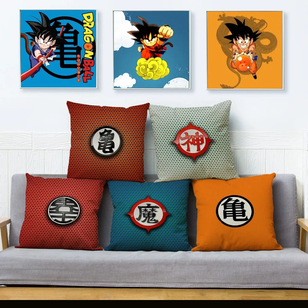 

Anime Dragon Ball Goku Print Cushion Cover Beige Linen Pillow Covers 45*45cm Square Pillows Cases Sofa Home Decor Pillowcase