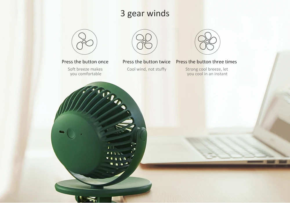 Xiaomi SOLOVE Clip-on Fan 360 градусов вращающийся мини 3 скорости 5 лезвий Ручной USB Электрический вентилятор для студенческого общежития Офис Дом