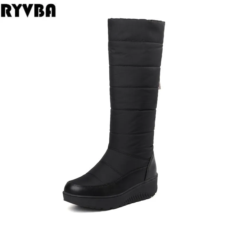 

RYVBA 2019 women sexy Winter mid calf Snow Boots Ladies 5cm Wedges Heels boots fashion Woman Black red Warm Down round toe Shoes