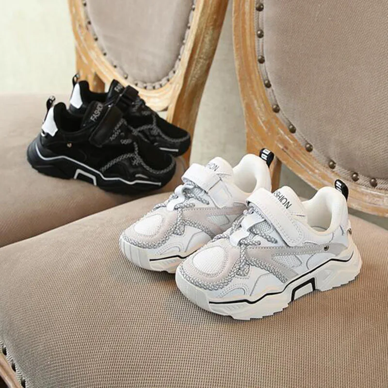

Children Sports Running Flats Single Shoes Non-slip Hook Loop Mixed Color Air Mesh Patchwork Breathable Portable Rubber Shoes