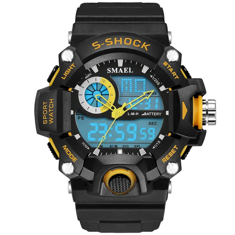 Новые SMAEL часы мужские G стиль Wateproof S Shock спортивные мужские s часы лучший бренд класса люкс светодиодный цифровые часы военные армейские наручные часы - Цвет: Цвет: желтый