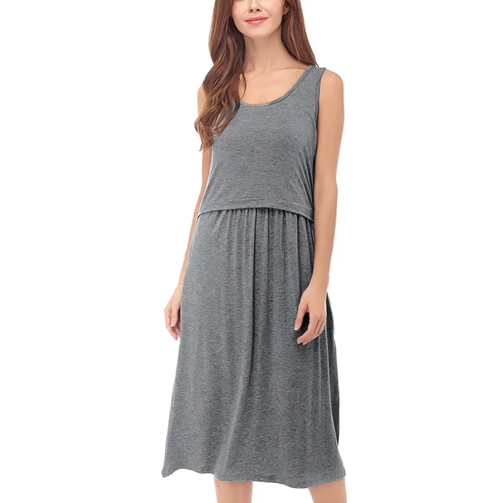 LONSANT платье для беременных женщин без рукавов с карманами ночная рубашка для кормящих беременных платье для грудного кормления материнства однотонная одежда