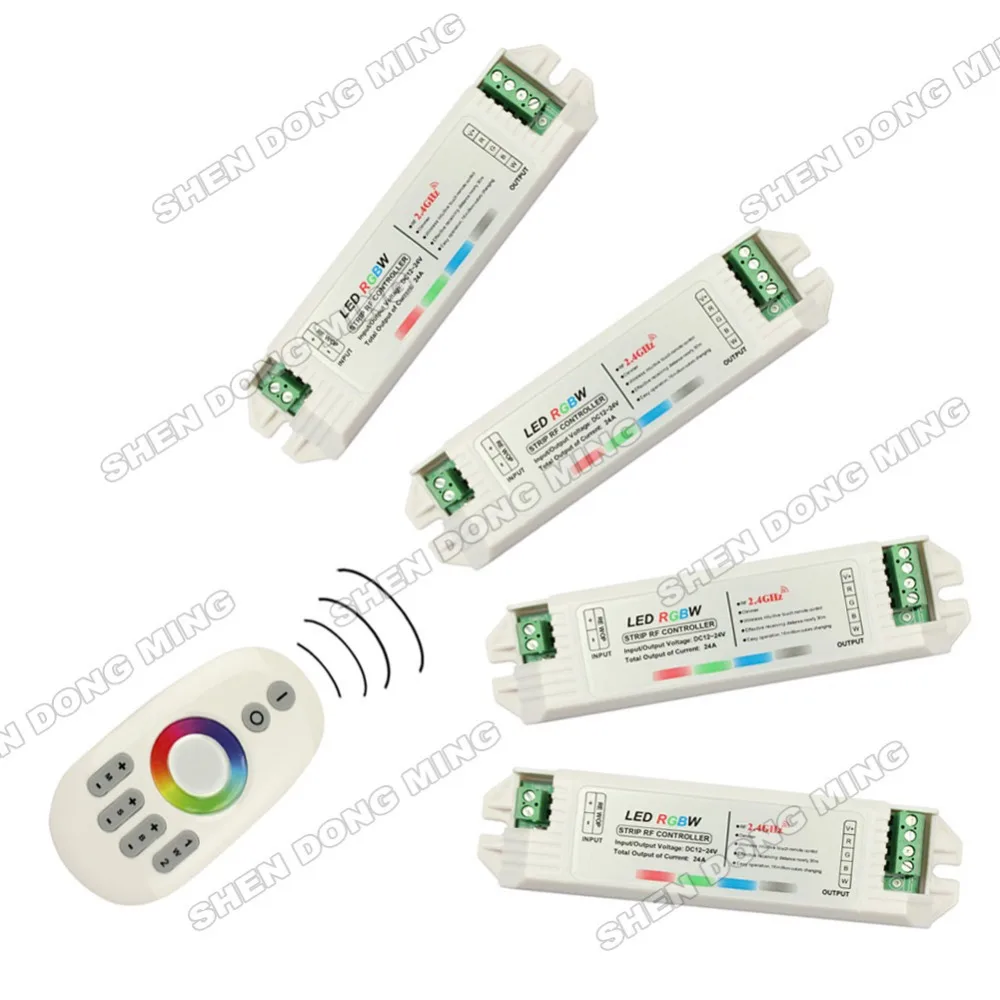 

1pcs Remote+4x RGBW 24A Controller, 2.4G 4-Zone Wireless RF RGBW Controller Touch Remote for RGBW LED Strip